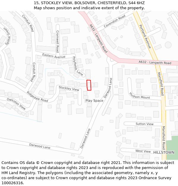 15, STOCKLEY VIEW, BOLSOVER, CHESTERFIELD, S44 6HZ: Location map and indicative extent of plot