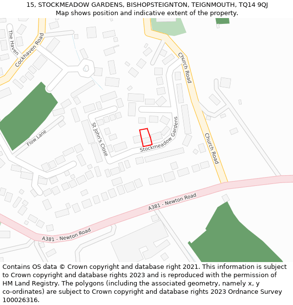 15, STOCKMEADOW GARDENS, BISHOPSTEIGNTON, TEIGNMOUTH, TQ14 9QJ: Location map and indicative extent of plot