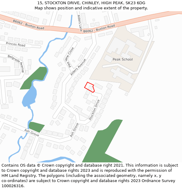 15, STOCKTON DRIVE, CHINLEY, HIGH PEAK, SK23 6DG: Location map and indicative extent of plot