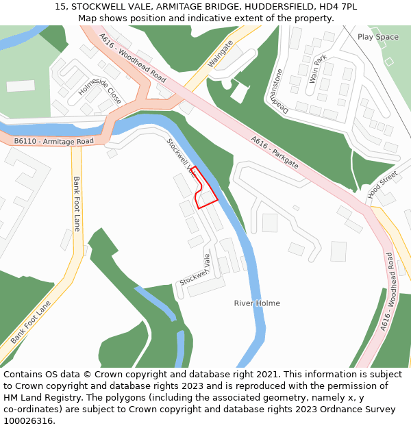15, STOCKWELL VALE, ARMITAGE BRIDGE, HUDDERSFIELD, HD4 7PL: Location map and indicative extent of plot