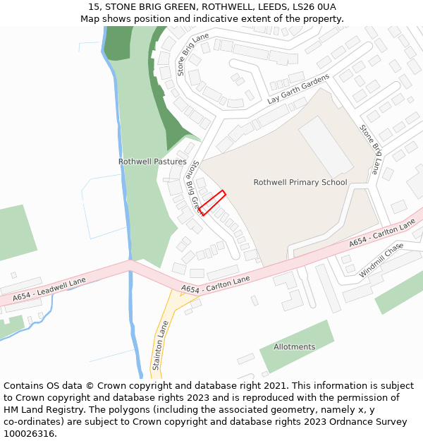 15, STONE BRIG GREEN, ROTHWELL, LEEDS, LS26 0UA: Location map and indicative extent of plot