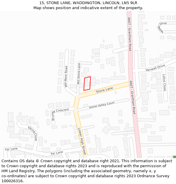 15, STONE LANE, WADDINGTON, LINCOLN, LN5 9LR: Location map and indicative extent of plot