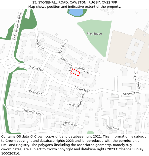 15, STONEHALL ROAD, CAWSTON, RUGBY, CV22 7FR: Location map and indicative extent of plot