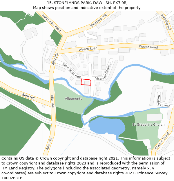 15, STONELANDS PARK, DAWLISH, EX7 9BJ: Location map and indicative extent of plot