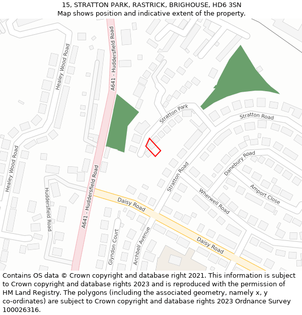 15, STRATTON PARK, RASTRICK, BRIGHOUSE, HD6 3SN: Location map and indicative extent of plot