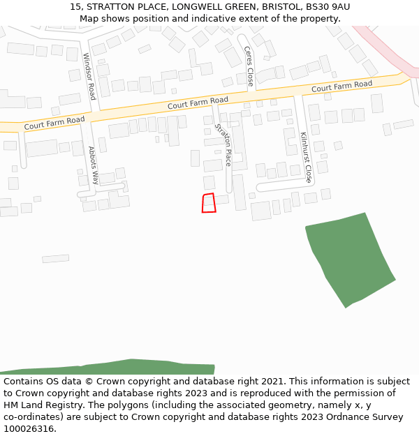 15, STRATTON PLACE, LONGWELL GREEN, BRISTOL, BS30 9AU: Location map and indicative extent of plot