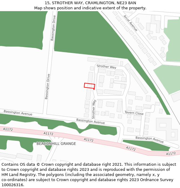 15, STROTHER WAY, CRAMLINGTON, NE23 8AN: Location map and indicative extent of plot