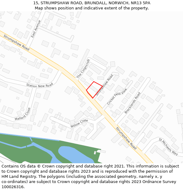 15, STRUMPSHAW ROAD, BRUNDALL, NORWICH, NR13 5PA: Location map and indicative extent of plot