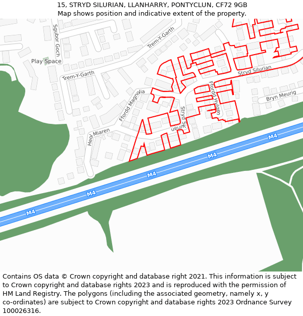 15, STRYD SILURIAN, LLANHARRY, PONTYCLUN, CF72 9GB: Location map and indicative extent of plot