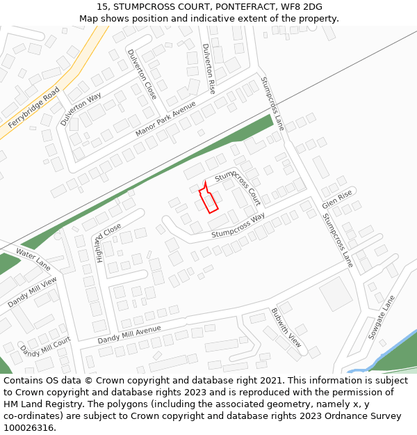 15, STUMPCROSS COURT, PONTEFRACT, WF8 2DG: Location map and indicative extent of plot