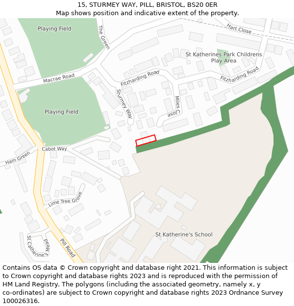 15, STURMEY WAY, PILL, BRISTOL, BS20 0ER: Location map and indicative extent of plot