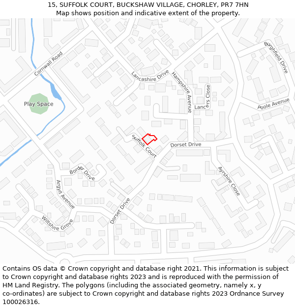 15, SUFFOLK COURT, BUCKSHAW VILLAGE, CHORLEY, PR7 7HN: Location map and indicative extent of plot