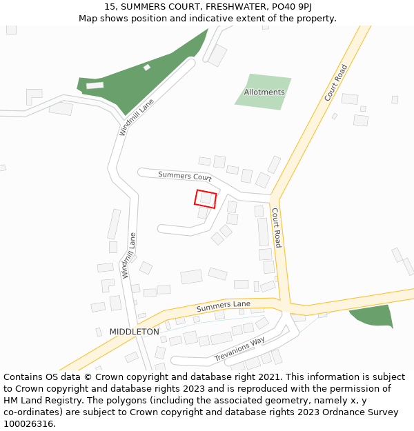 15, SUMMERS COURT, FRESHWATER, PO40 9PJ: Location map and indicative extent of plot