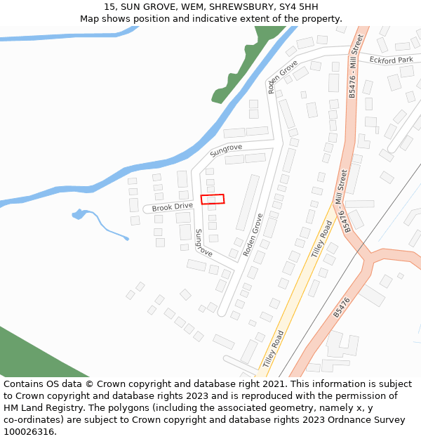 15, SUN GROVE, WEM, SHREWSBURY, SY4 5HH: Location map and indicative extent of plot