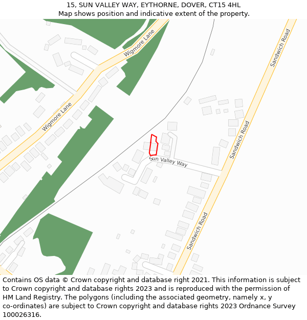 15, SUN VALLEY WAY, EYTHORNE, DOVER, CT15 4HL: Location map and indicative extent of plot