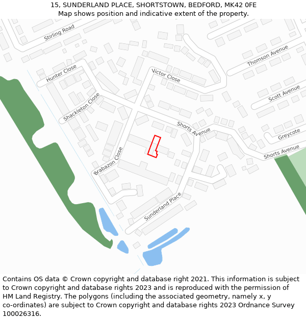 15, SUNDERLAND PLACE, SHORTSTOWN, BEDFORD, MK42 0FE: Location map and indicative extent of plot