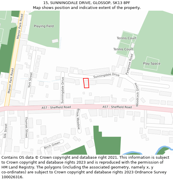 15, SUNNINGDALE DRIVE, GLOSSOP, SK13 8PF: Location map and indicative extent of plot