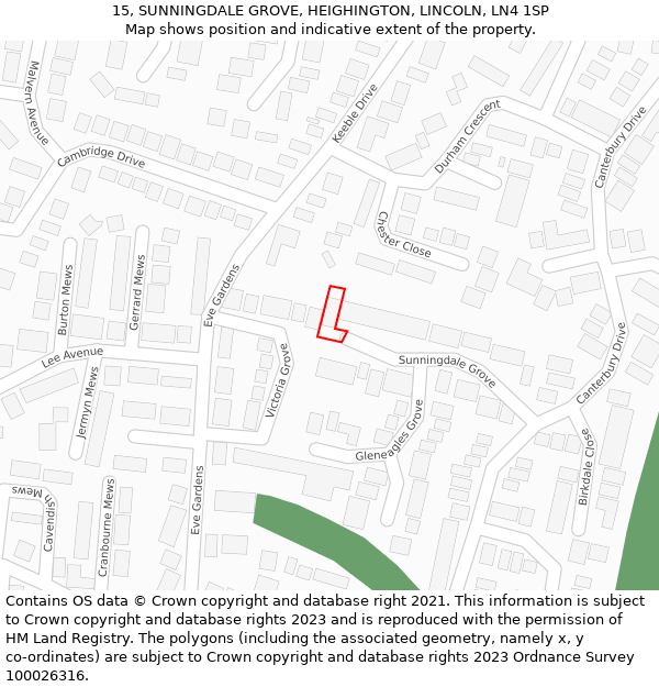 15, SUNNINGDALE GROVE, HEIGHINGTON, LINCOLN, LN4 1SP: Location map and indicative extent of plot