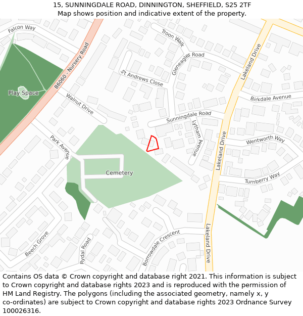 15, SUNNINGDALE ROAD, DINNINGTON, SHEFFIELD, S25 2TF: Location map and indicative extent of plot