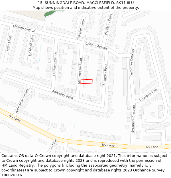 15, SUNNINGDALE ROAD, MACCLESFIELD, SK11 8LU: Location map and indicative extent of plot