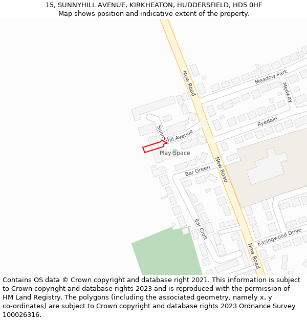 15, SUNNYHILL AVENUE, KIRKHEATON, HUDDERSFIELD, HD5 0HF: Location map and indicative extent of plot
