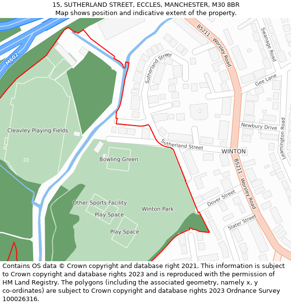 15, SUTHERLAND STREET, ECCLES, MANCHESTER, M30 8BR: Location map and indicative extent of plot