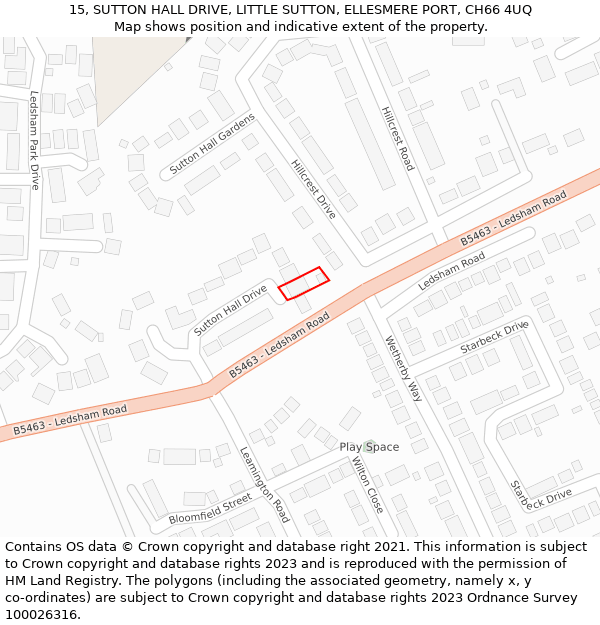 15, SUTTON HALL DRIVE, LITTLE SUTTON, ELLESMERE PORT, CH66 4UQ: Location map and indicative extent of plot