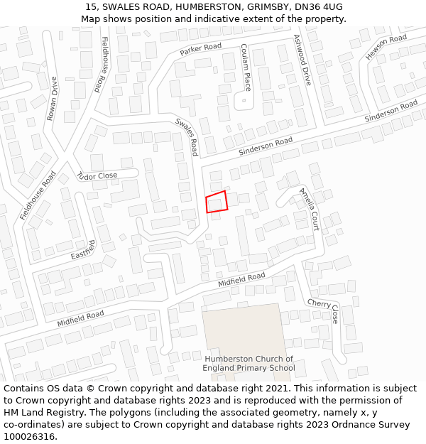 15, SWALES ROAD, HUMBERSTON, GRIMSBY, DN36 4UG: Location map and indicative extent of plot