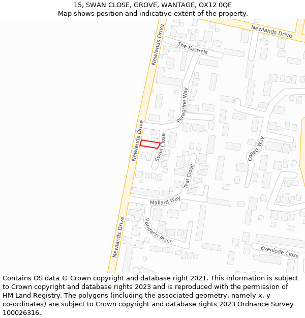 15, SWAN CLOSE, GROVE, WANTAGE, OX12 0QE: Location map and indicative extent of plot