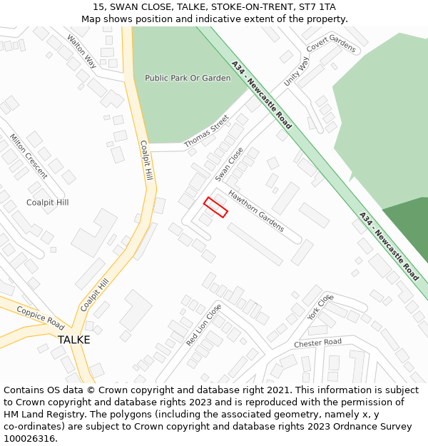 15, SWAN CLOSE, TALKE, STOKE-ON-TRENT, ST7 1TA: Location map and indicative extent of plot