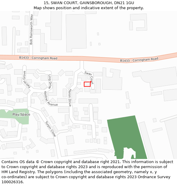 15, SWAN COURT, GAINSBOROUGH, DN21 1GU: Location map and indicative extent of plot