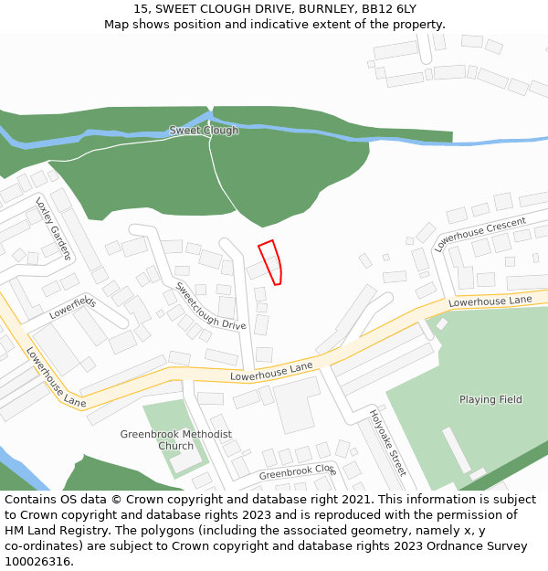 15, SWEET CLOUGH DRIVE, BURNLEY, BB12 6LY: Location map and indicative extent of plot