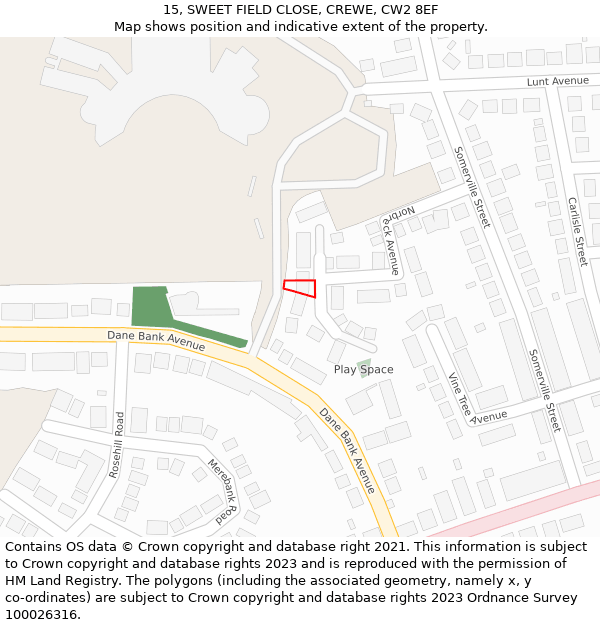 15, SWEET FIELD CLOSE, CREWE, CW2 8EF: Location map and indicative extent of plot