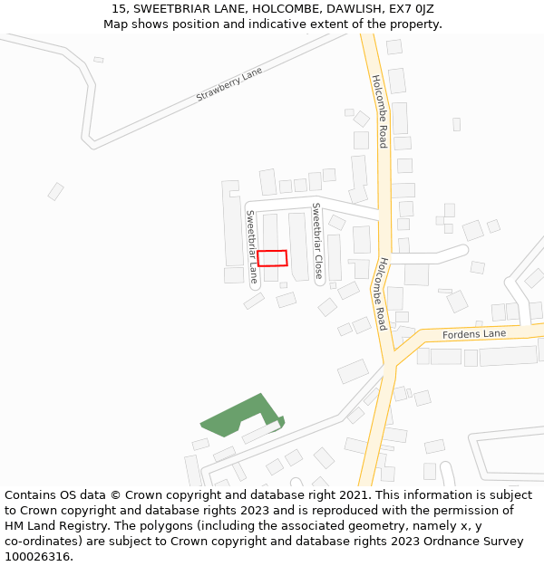 15, SWEETBRIAR LANE, HOLCOMBE, DAWLISH, EX7 0JZ: Location map and indicative extent of plot