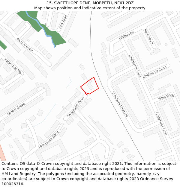 15, SWEETHOPE DENE, MORPETH, NE61 2DZ: Location map and indicative extent of plot