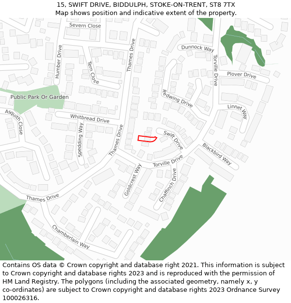 15, SWIFT DRIVE, BIDDULPH, STOKE-ON-TRENT, ST8 7TX: Location map and indicative extent of plot