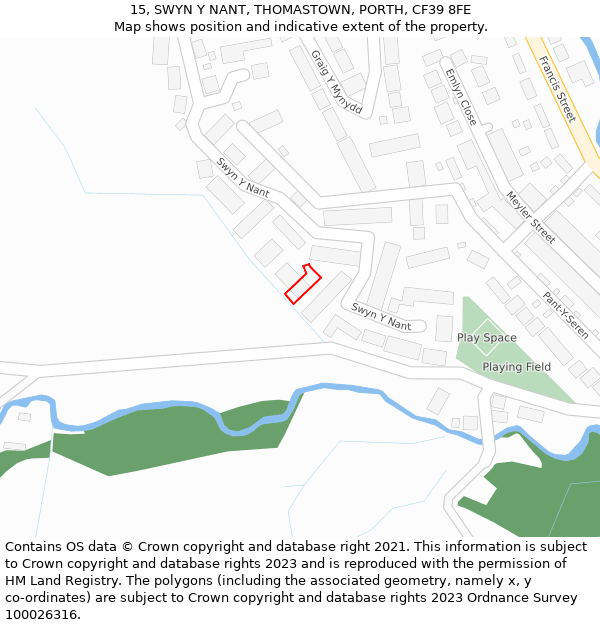 15, SWYN Y NANT, THOMASTOWN, PORTH, CF39 8FE: Location map and indicative extent of plot