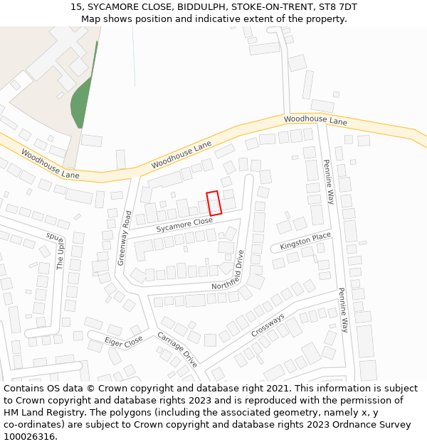 15, SYCAMORE CLOSE, BIDDULPH, STOKE-ON-TRENT, ST8 7DT: Location map and indicative extent of plot