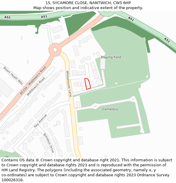 15, SYCAMORE CLOSE, NANTWICH, CW5 6HP: Location map and indicative extent of plot