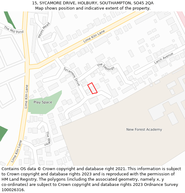 15, SYCAMORE DRIVE, HOLBURY, SOUTHAMPTON, SO45 2QA: Location map and indicative extent of plot