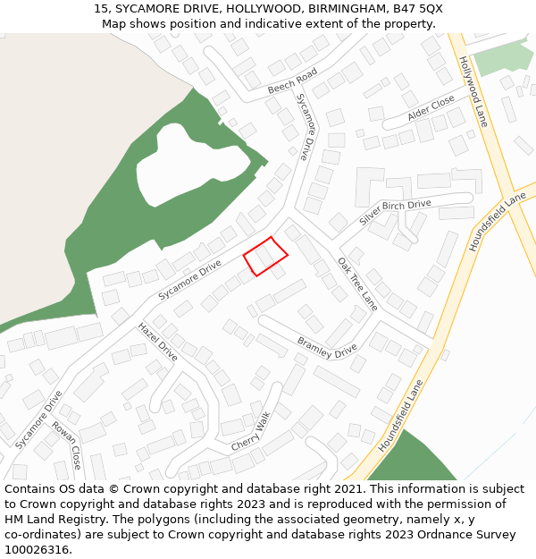 15, SYCAMORE DRIVE, HOLLYWOOD, BIRMINGHAM, B47 5QX: Location map and indicative extent of plot