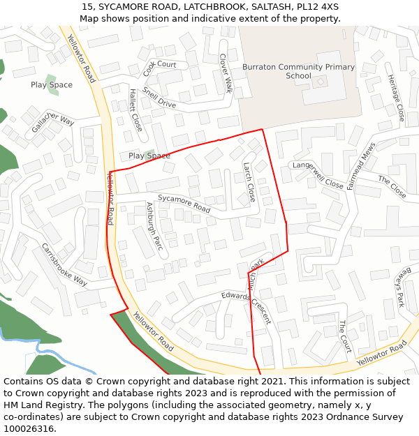15, SYCAMORE ROAD, LATCHBROOK, SALTASH, PL12 4XS: Location map and indicative extent of plot