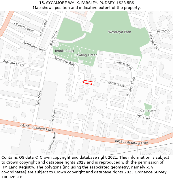 15, SYCAMORE WALK, FARSLEY, PUDSEY, LS28 5BS: Location map and indicative extent of plot