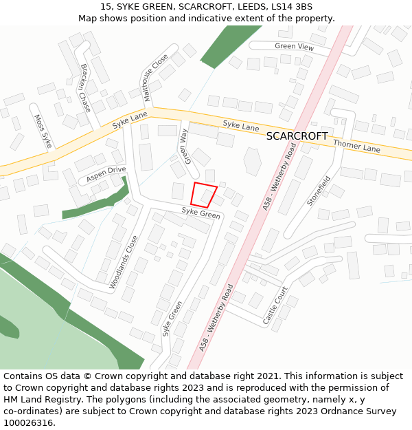 15, SYKE GREEN, SCARCROFT, LEEDS, LS14 3BS: Location map and indicative extent of plot