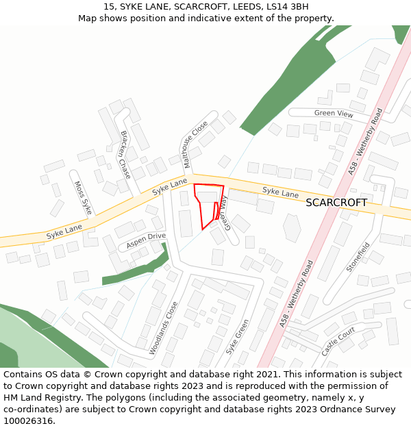 15, SYKE LANE, SCARCROFT, LEEDS, LS14 3BH: Location map and indicative extent of plot