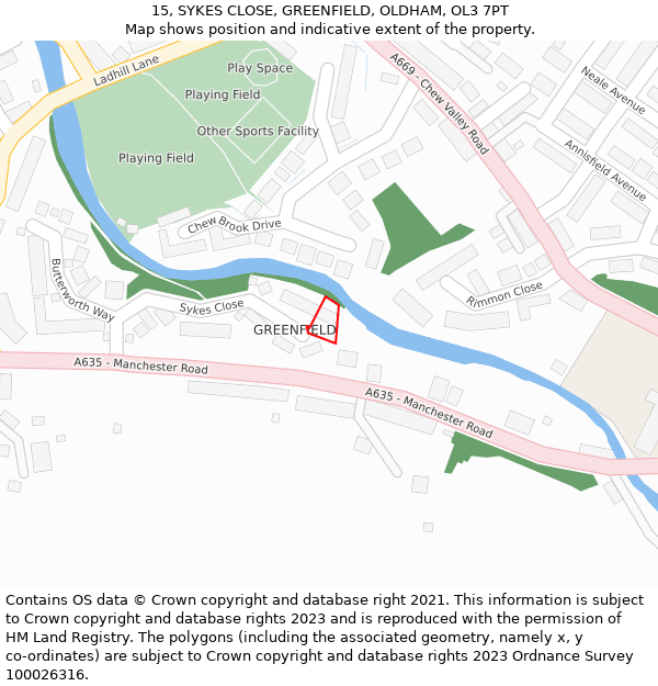 15, SYKES CLOSE, GREENFIELD, OLDHAM, OL3 7PT: Location map and indicative extent of plot