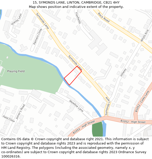 15, SYMONDS LANE, LINTON, CAMBRIDGE, CB21 4HY: Location map and indicative extent of plot