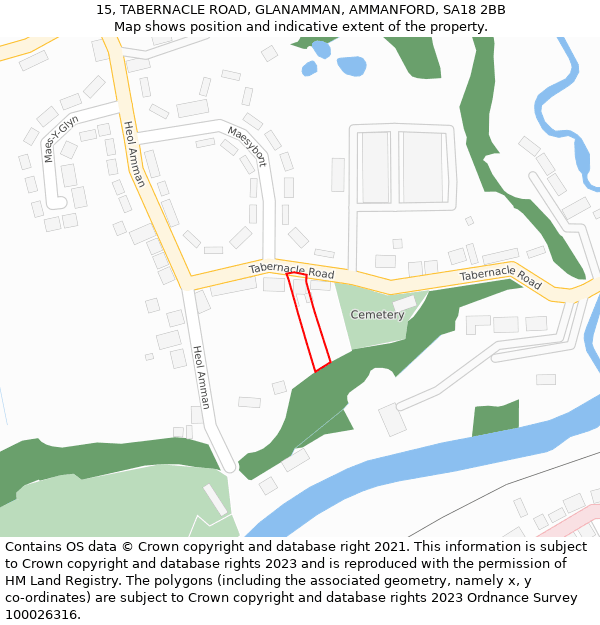 15, TABERNACLE ROAD, GLANAMMAN, AMMANFORD, SA18 2BB: Location map and indicative extent of plot