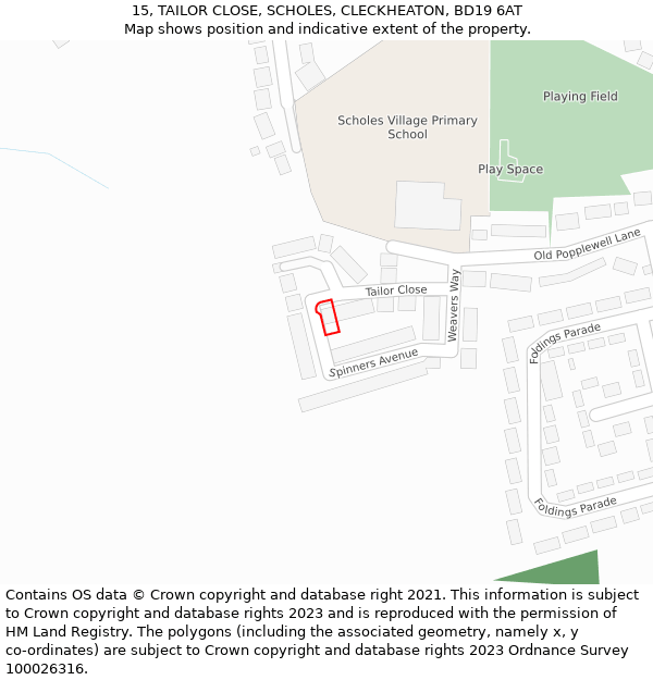 15, TAILOR CLOSE, SCHOLES, CLECKHEATON, BD19 6AT: Location map and indicative extent of plot