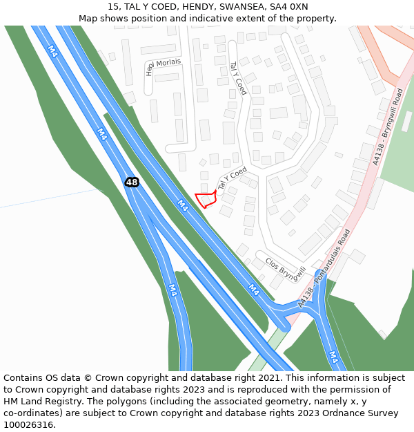 15, TAL Y COED, HENDY, SWANSEA, SA4 0XN: Location map and indicative extent of plot